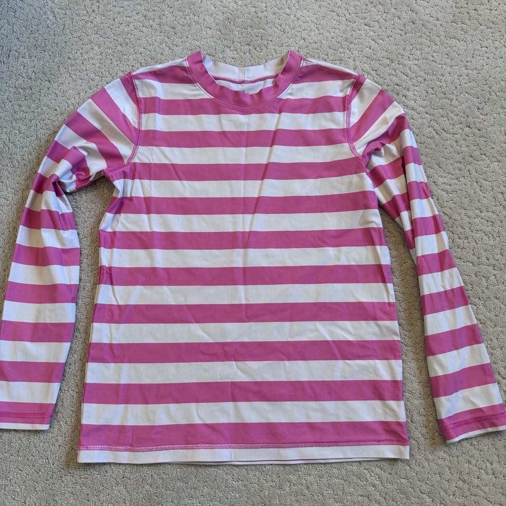 Primary Long Sleeve Striped Rash Guard Size 12 Pink White